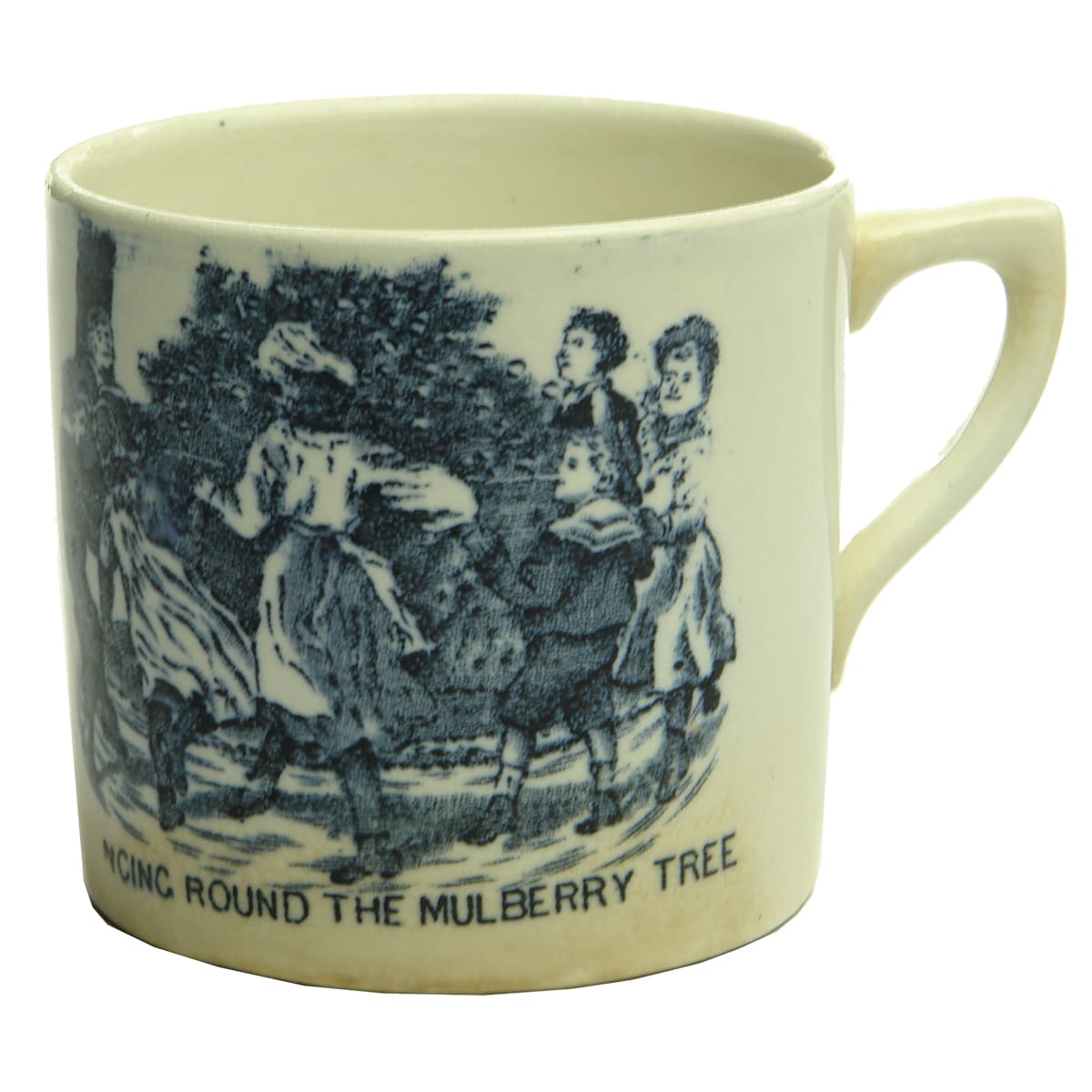 Pottery. Victorian Child's Mug: Dancing Round The Mulberry Tree.