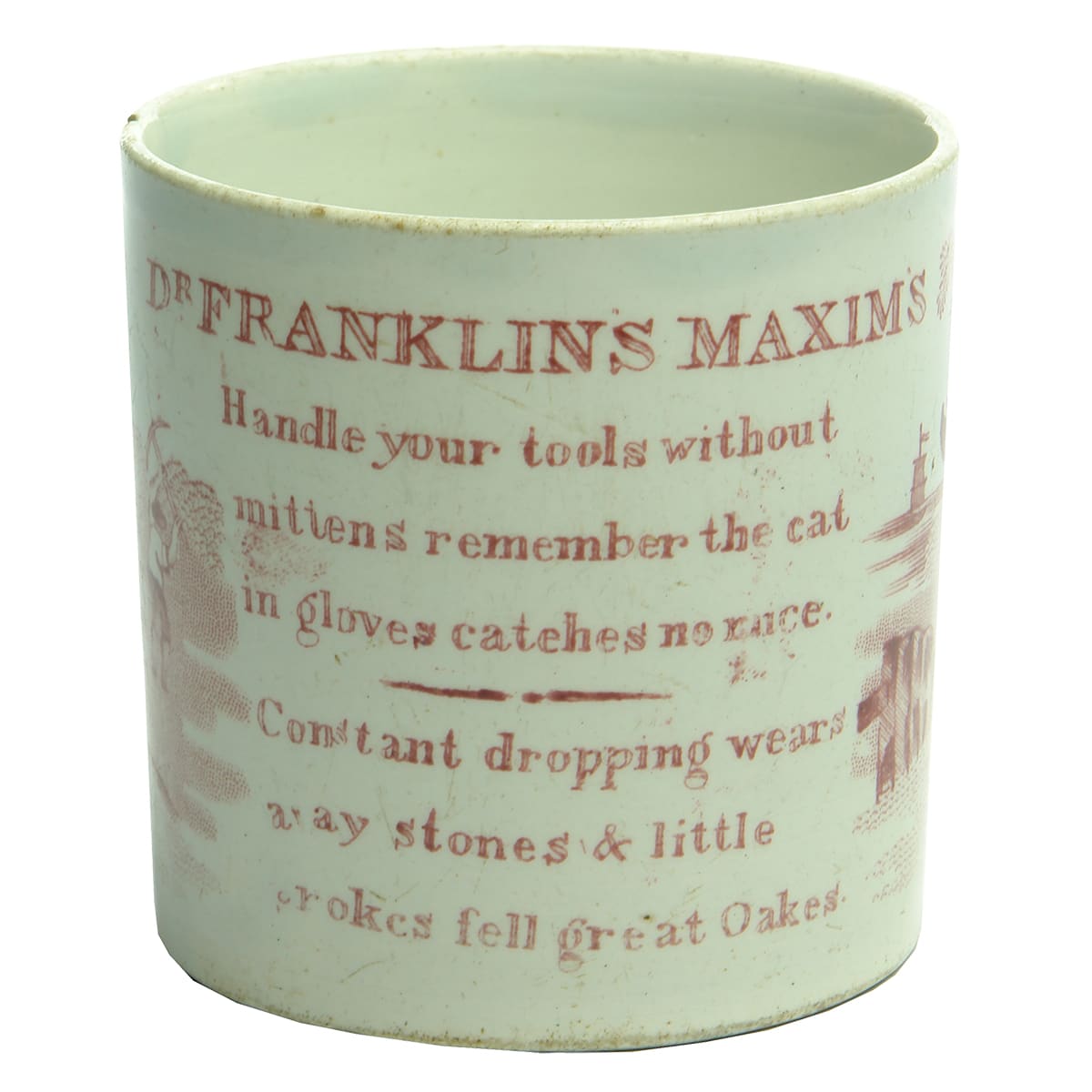 Pottery. Victorian Child's Mug: Dr Franklin's Maxims.