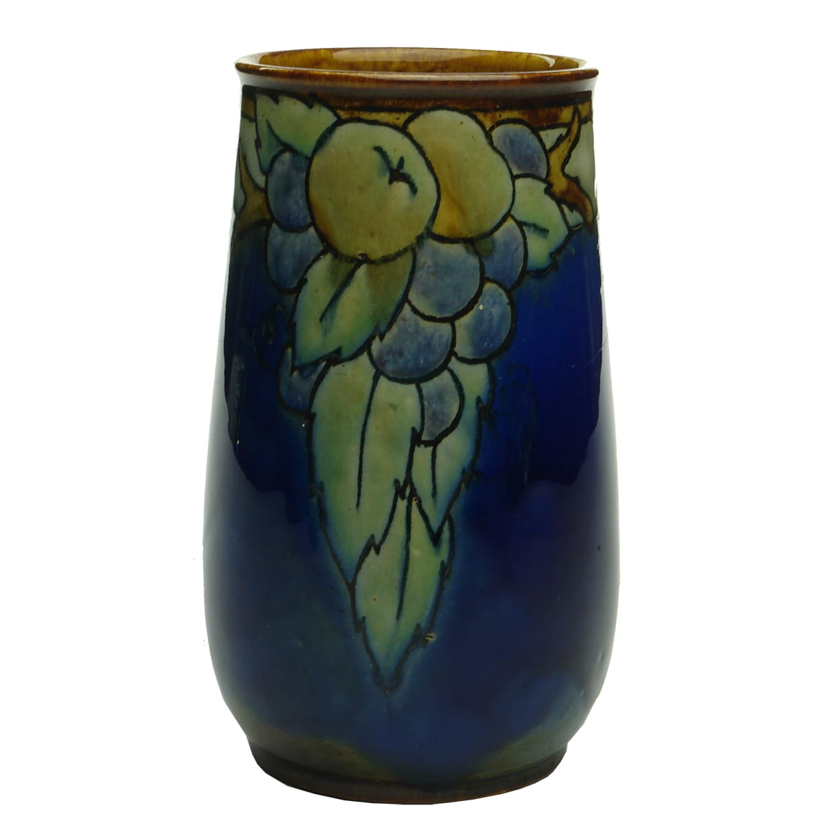 Royal Doulton Vase. Fruit and Leaves on Blue Background.