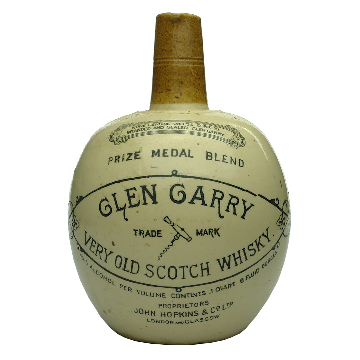 Whisky Jug. Glen Garry Very Old Scotch Whisky, John Hopkins & Co Ltd, London and Glasgow. Port-Dundas Pottery, Glasgow.