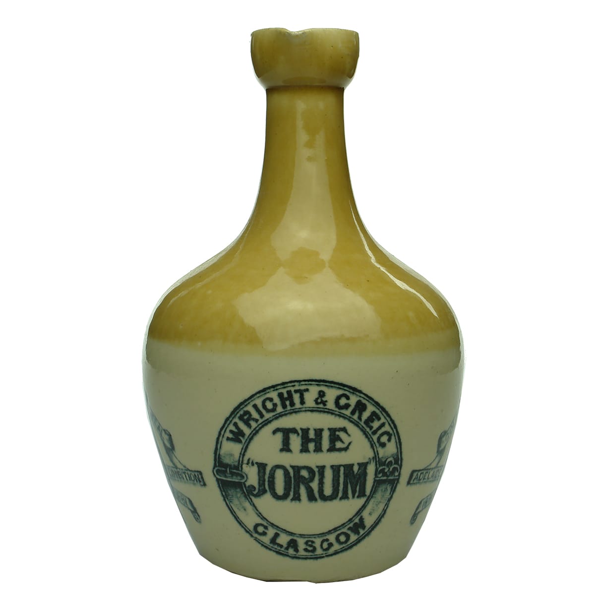 Whisky Jug. Wright & Greig, The Jorum Old Highland Whisky. Adelaide Exhibition 1881. H. Kennedy, Glasgow.