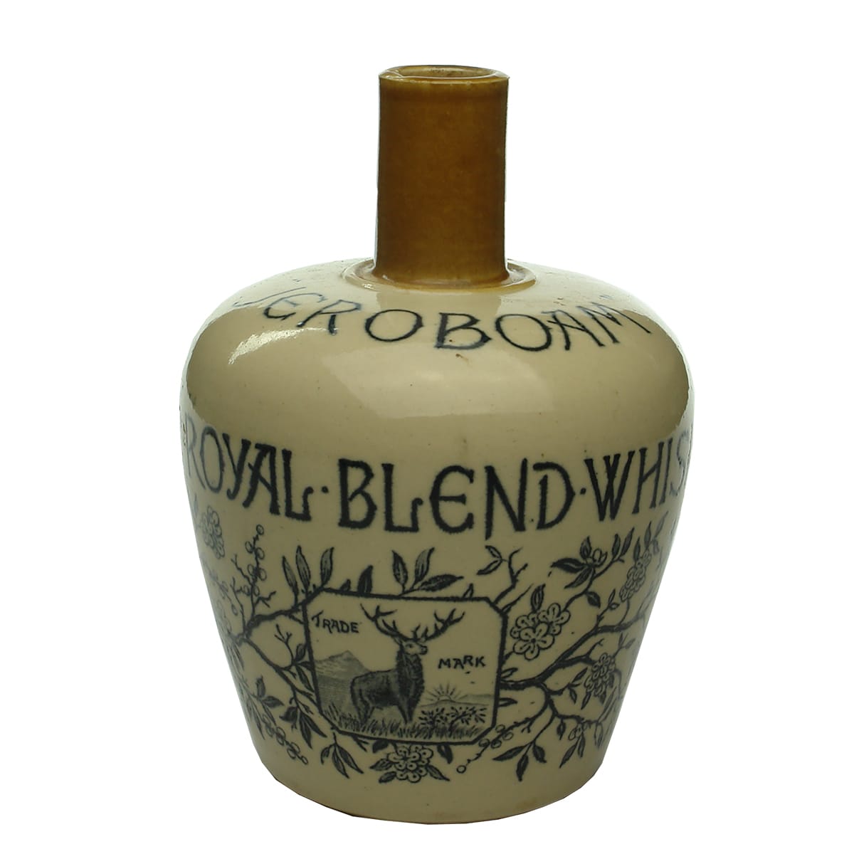 Thomson, Glasgow. Jeroboam, Royal Blend Whisky. Stoneware Jug. Stag Trade mark.