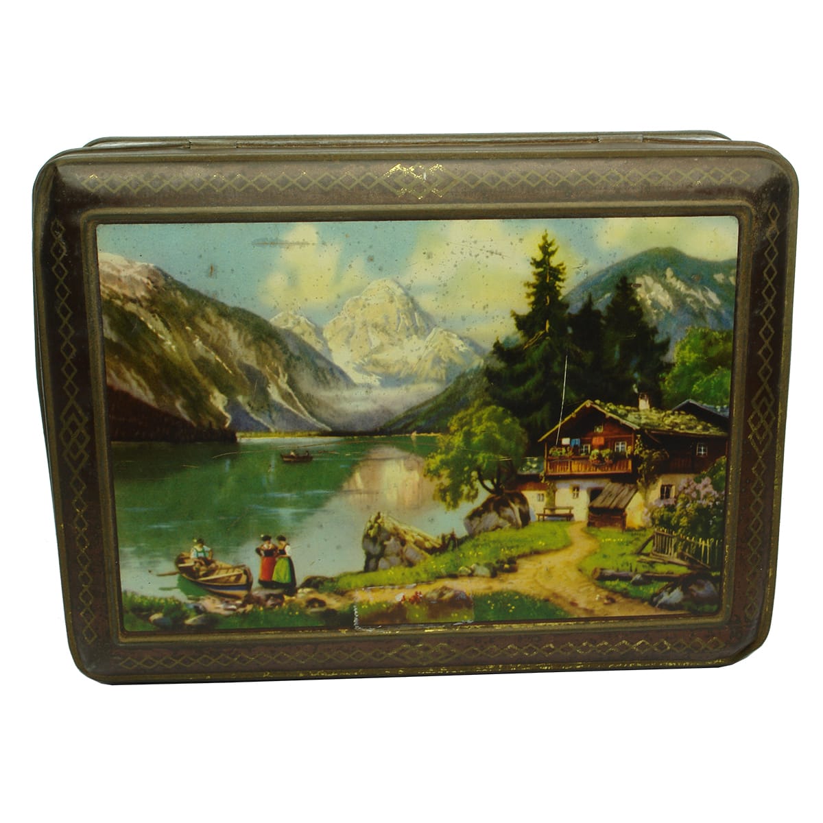 Biscuit Tin. Ve-Toy Biscuits. Alpine Lake Scene. (New South Wales)