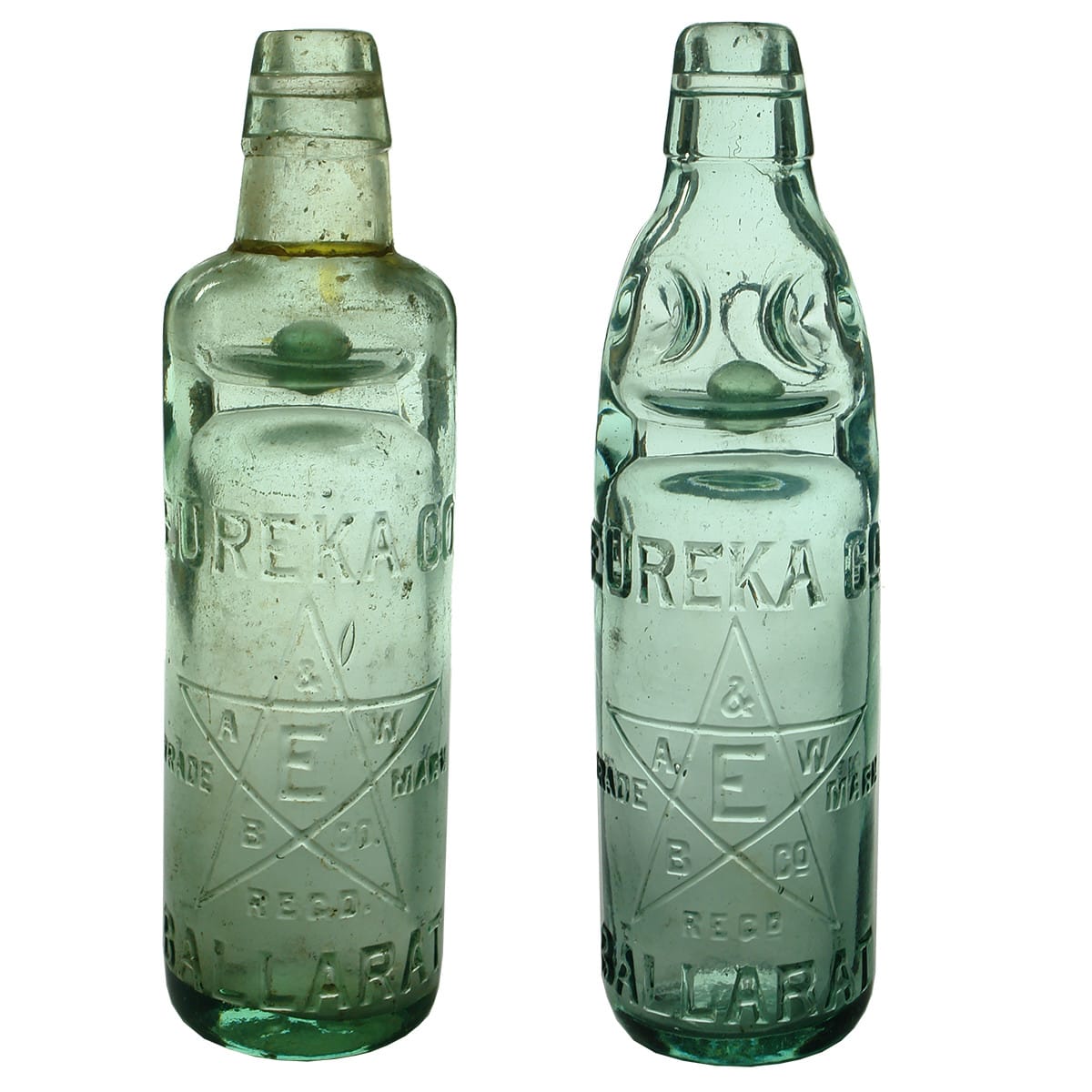 Pair of Eureka Co., Ballarat Codd Bottles. All Way Pour and Dobson types. (Victoria)