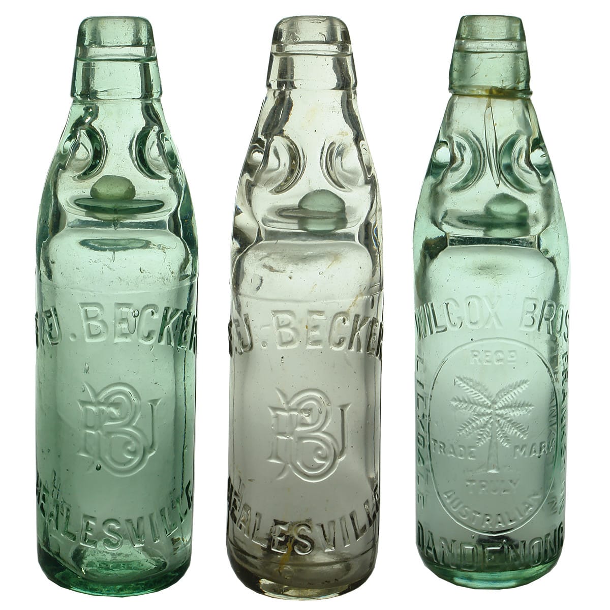 Three Codds: Two Becker Healesvilleand a Wilcox. Aqua & Clear. 10 oz. (Victoria)