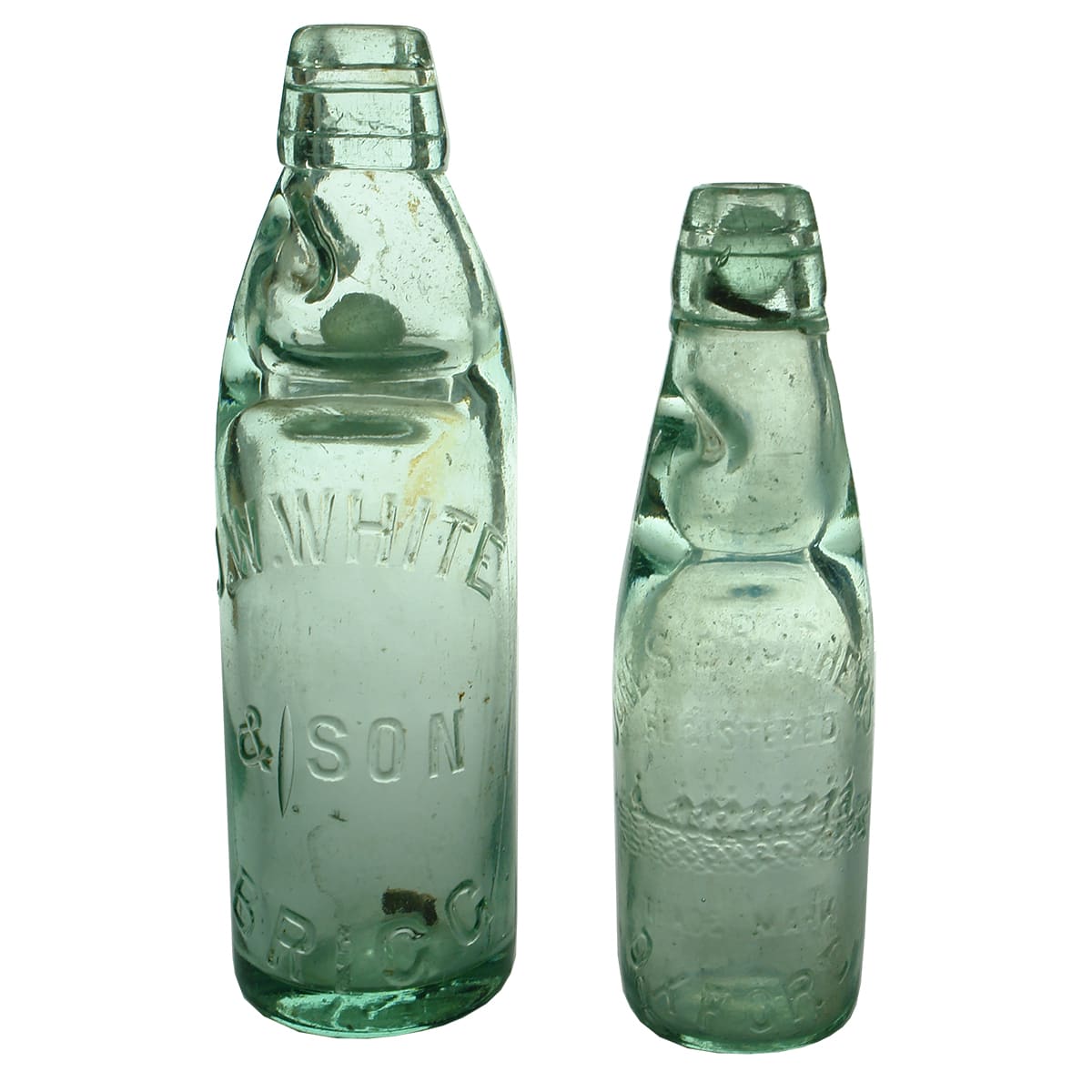 Pair of English Codd Bottles. White & Son, Brigg and Jones Brothers, Oxford.