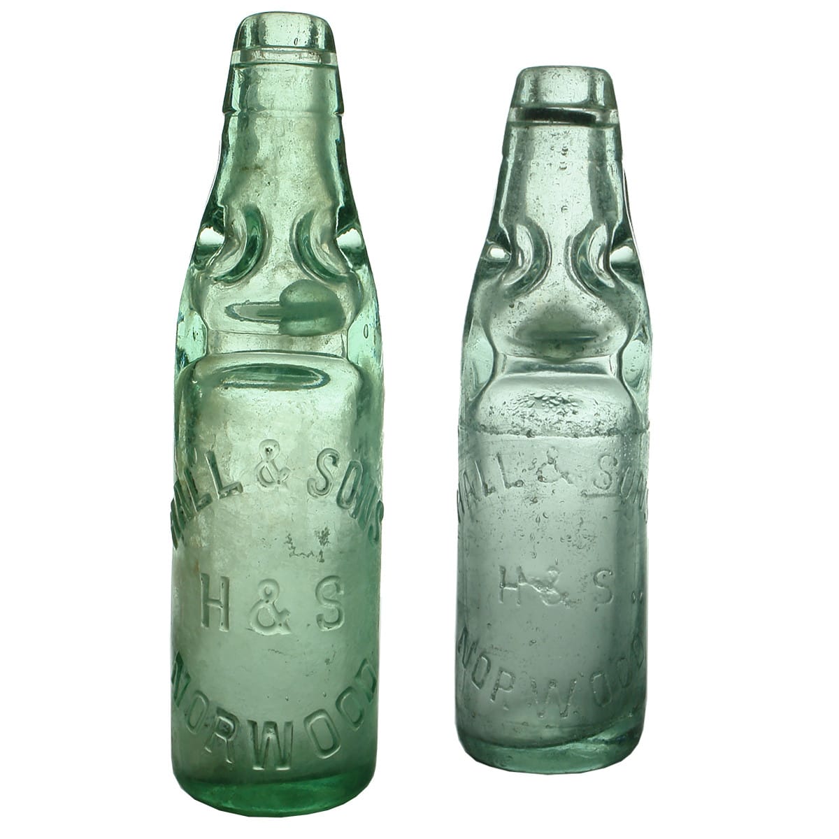 Pair of Hall & Sons, Norwood Codd bottles. 10 & 6 oz. (South Australia)