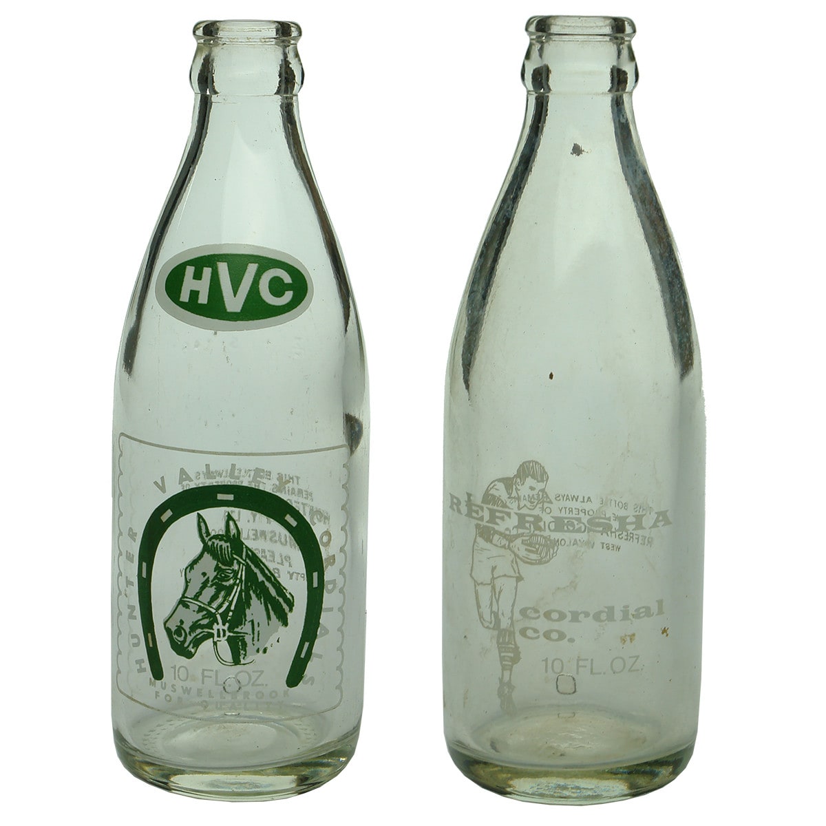 Pair of Ceramic Label Crown Seals: Hunter Cordials, Muswellbrook and Refresha, West Wyalong. (New South Wales)