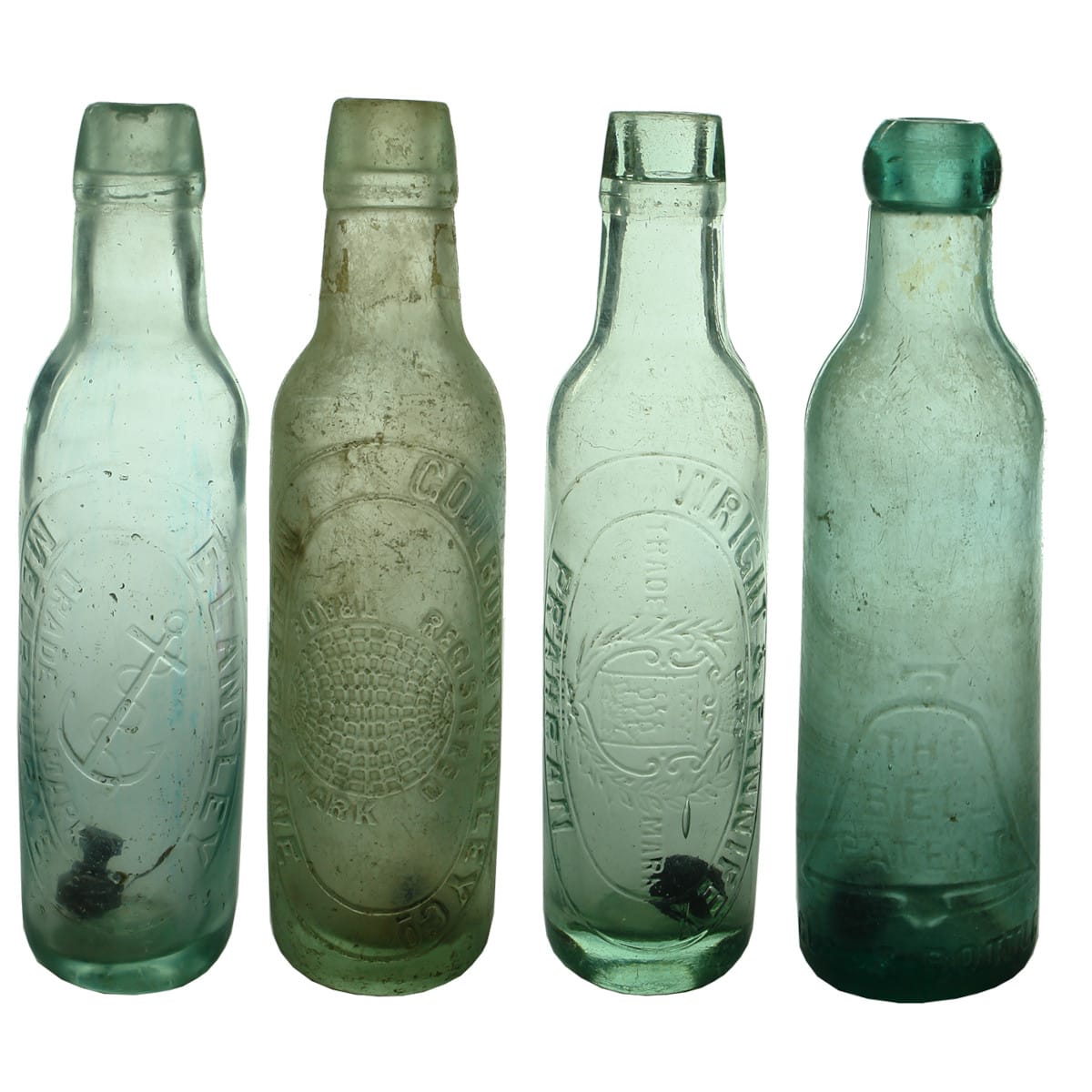 Four Bottles, 3 Melbourne Lamonts and a Bell Patent: Langley; Goulburn Valley Co; Wright & Pannifex, Prahran; Bell Patent. (Victoria)