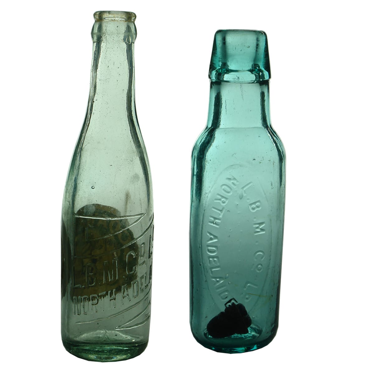 Aerated Waters. Pair of Lion Brewery Bottles from Adelaide: 6 ounce crown seal with label; 6 ounce lamont with HBF and OO base mark. (South Australia)