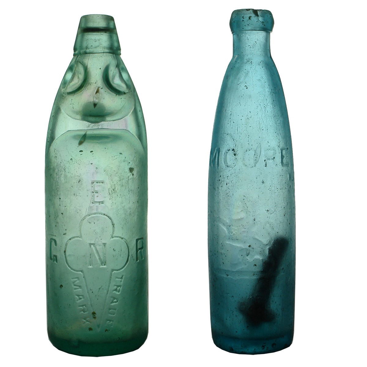 Two Newcastle Bottles: 26 oz NSW Aerated Water Co Codd and Moore Stick Bottle. (New South Wales)