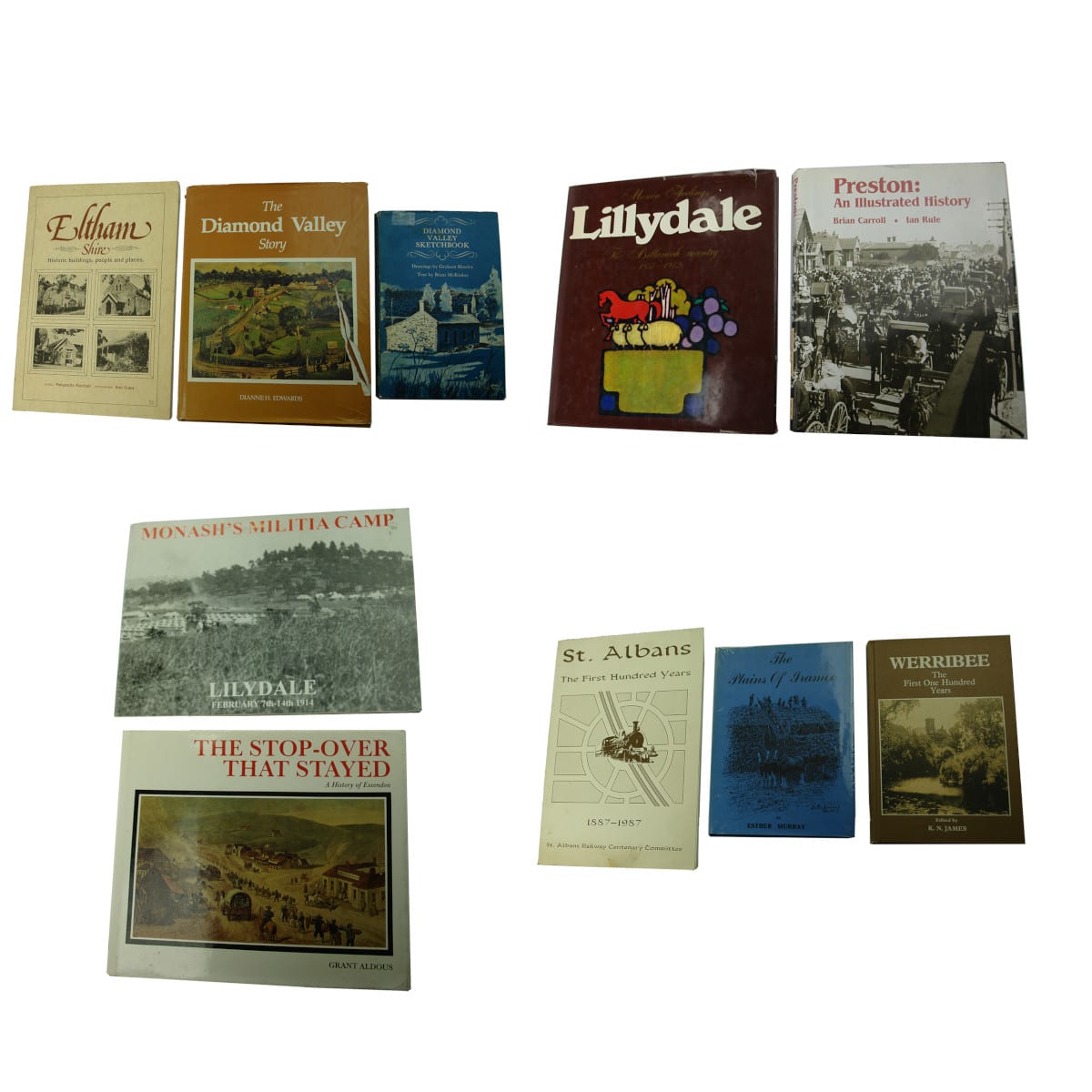 Ten Books! Local Histories including Eltham; Diamond Valley; Lilydale; Preston; Essendon; St Albans; Iramoo; Werribee.