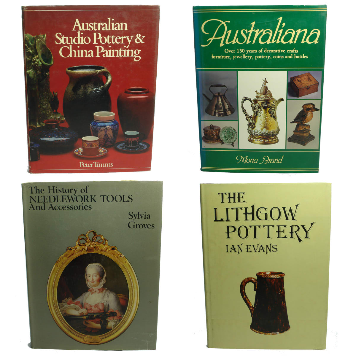 Four Collecting Books: Australian Studio Pottery; Australiana; Needlework Tools & Lithgow Pottery.