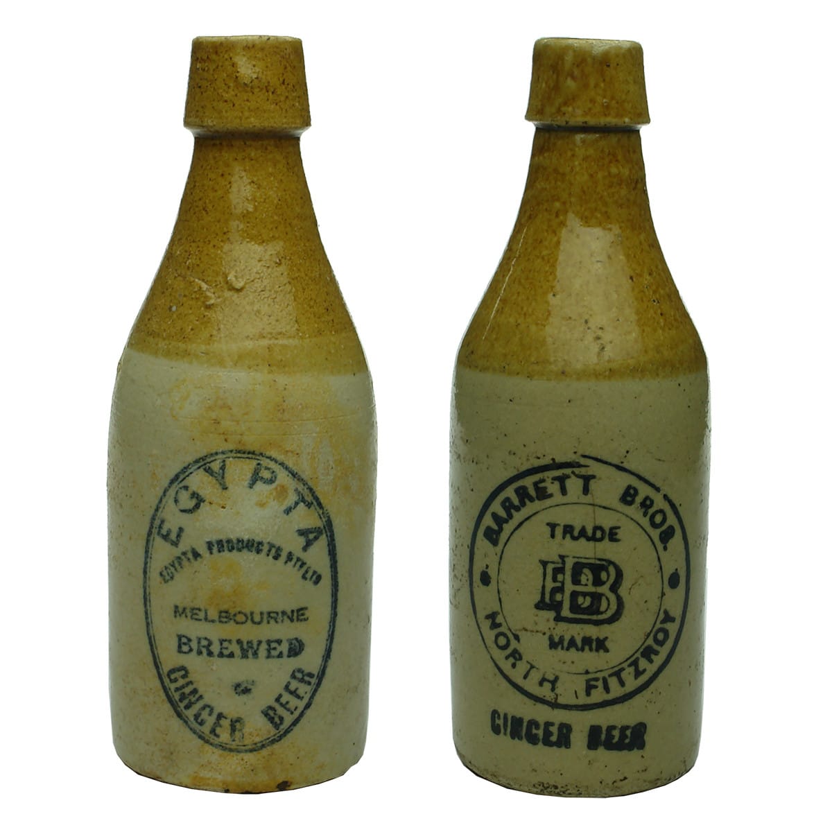 Two Ginger Beers: Egypta Products, Melbourne and Barrett Bros., North Fitzroy. (Victoria)