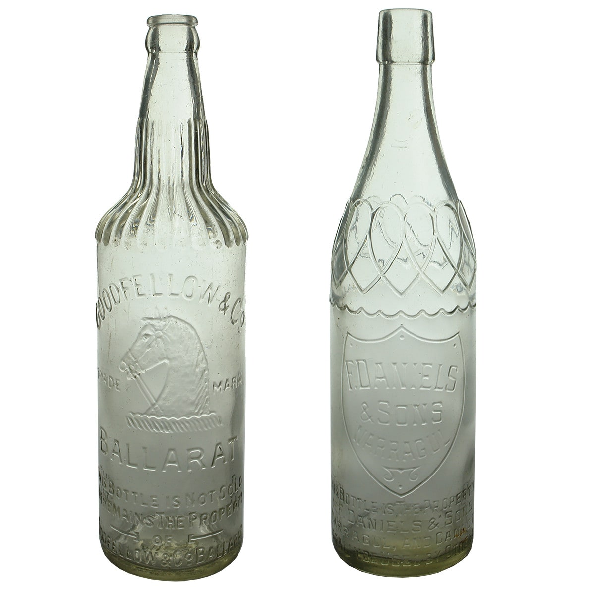 Pair of Cordials: Goodfellow & Co. Ballarat; Daniels & Sons, Warragul. (Victoria)