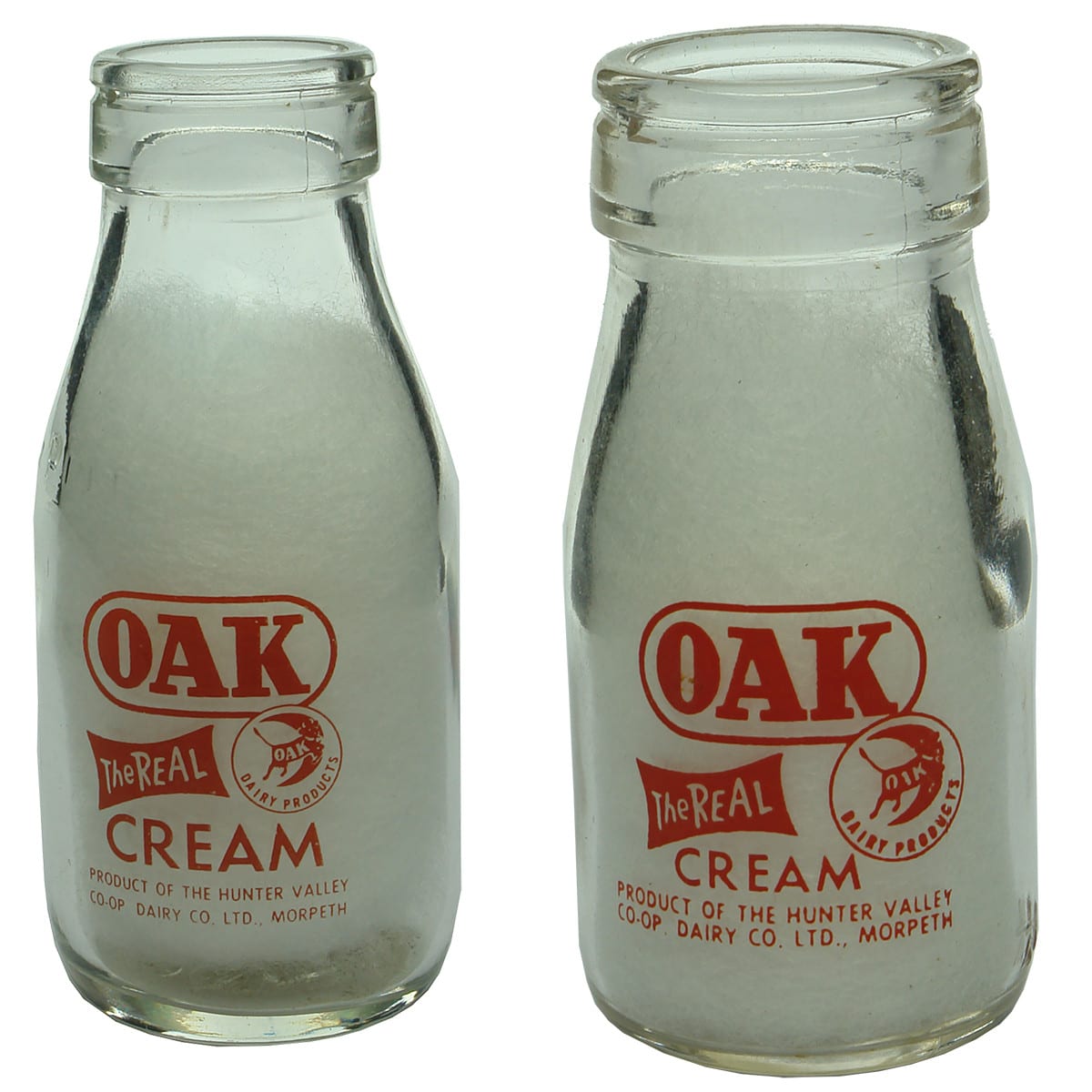 Pair of Oak Cream Morpeth Cream bottles. 1/2 and 1/4 Pint. (New South Wales)