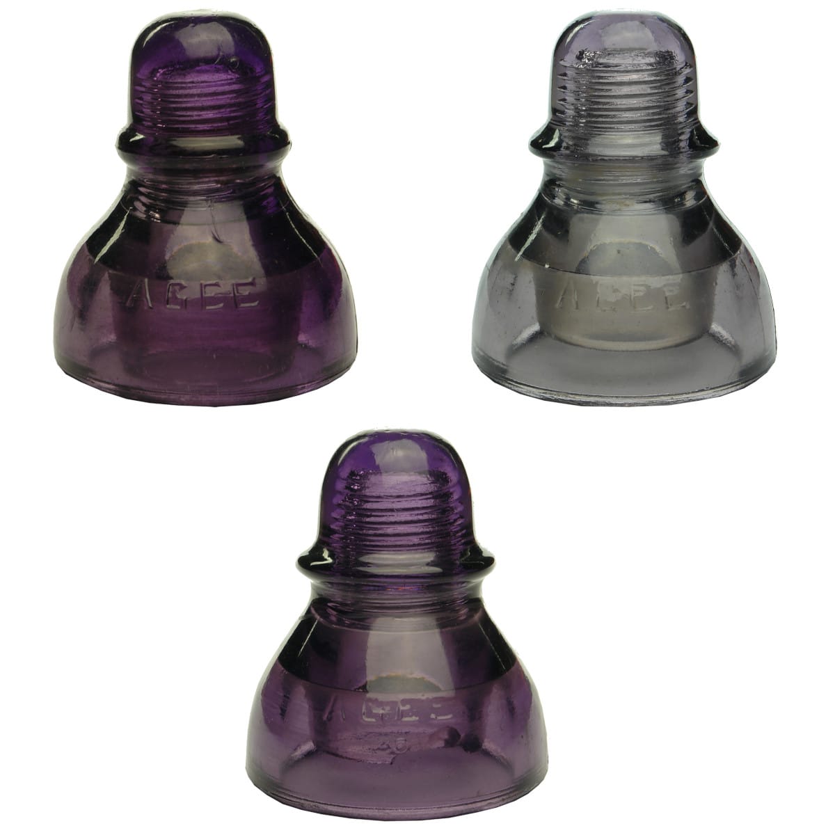 Three Insulators. CD490. Type 1, 2 and 3. Agee. Sun Coloured Amethyst.