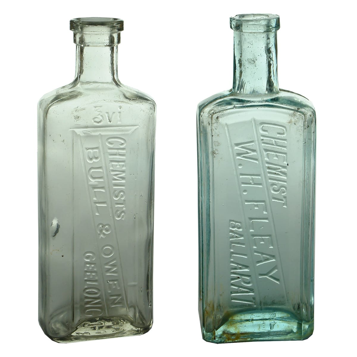 Two Chemist Bottles: Bull & Owen, Geelong and Fleay, Ballarat. (Victoria)