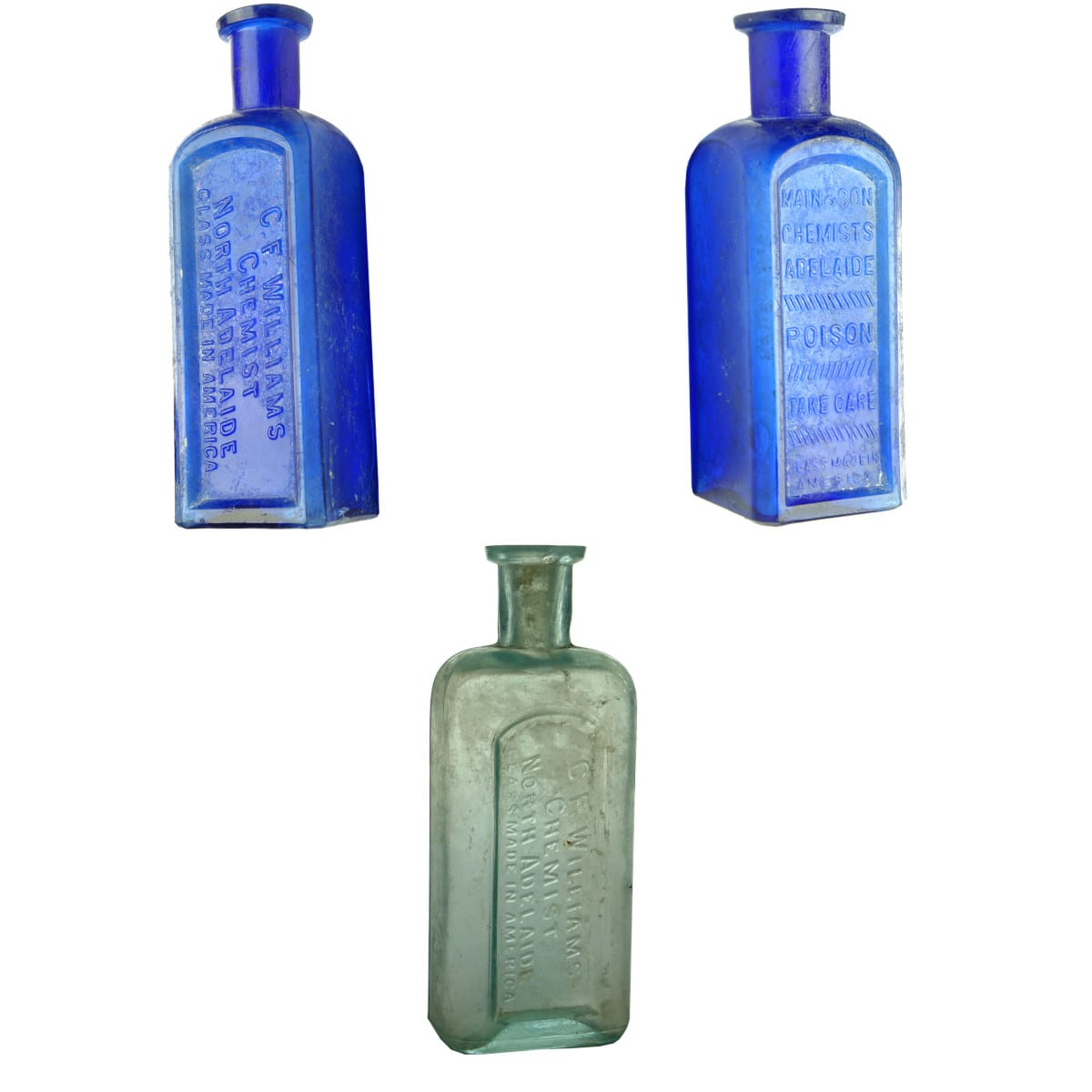 Three Adelaide Chemists. Williams & Main. Blue & Aqua. (South Australia)