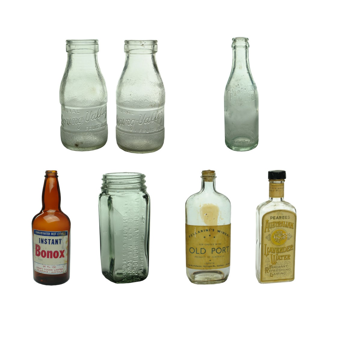 Group of seven Interesting later Victorian Bottles. (Victoria)