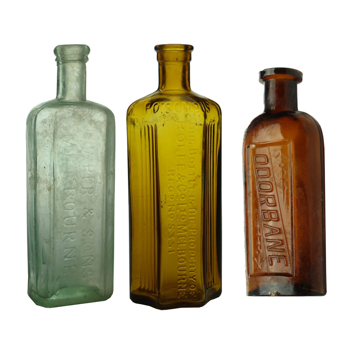 Three unusual Phenyles/Disinfectants: Draper & Sons, Melbourne; Rolfe & Co.; Odorbane. (Victoria)