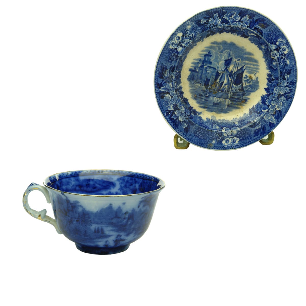 Pair of Pottery Items. 1. Wedgwood Etruria Ferrara Small Dish. 2. Burgess & Leigh, England, Nonpareil flow blue teacup.