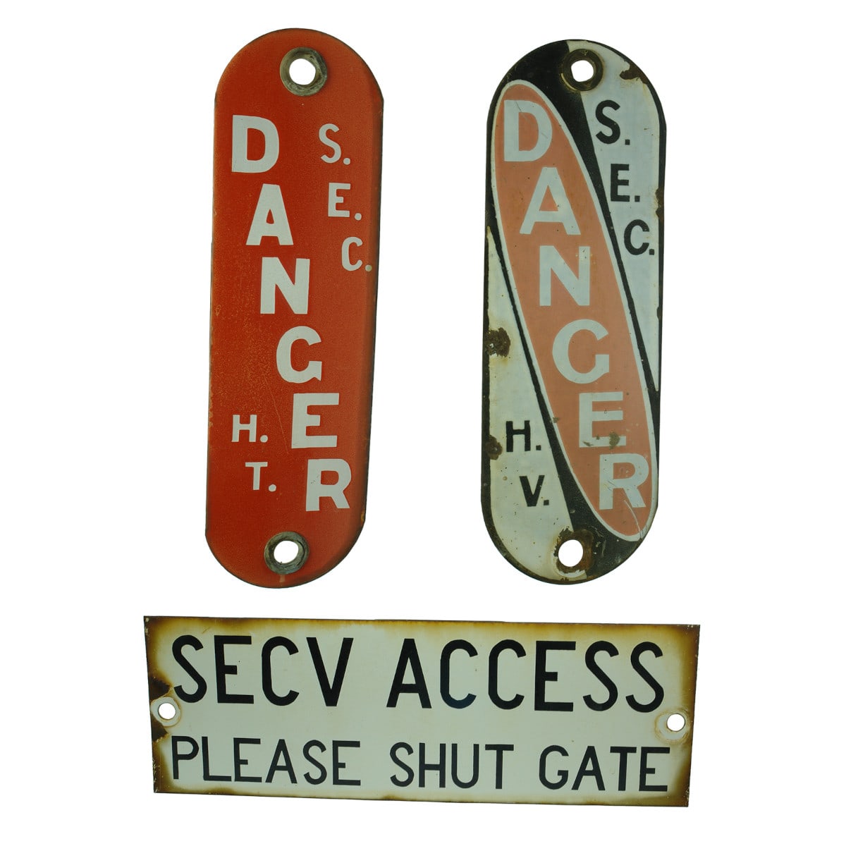 Three different SEC Enamel Signs. (Victoria)