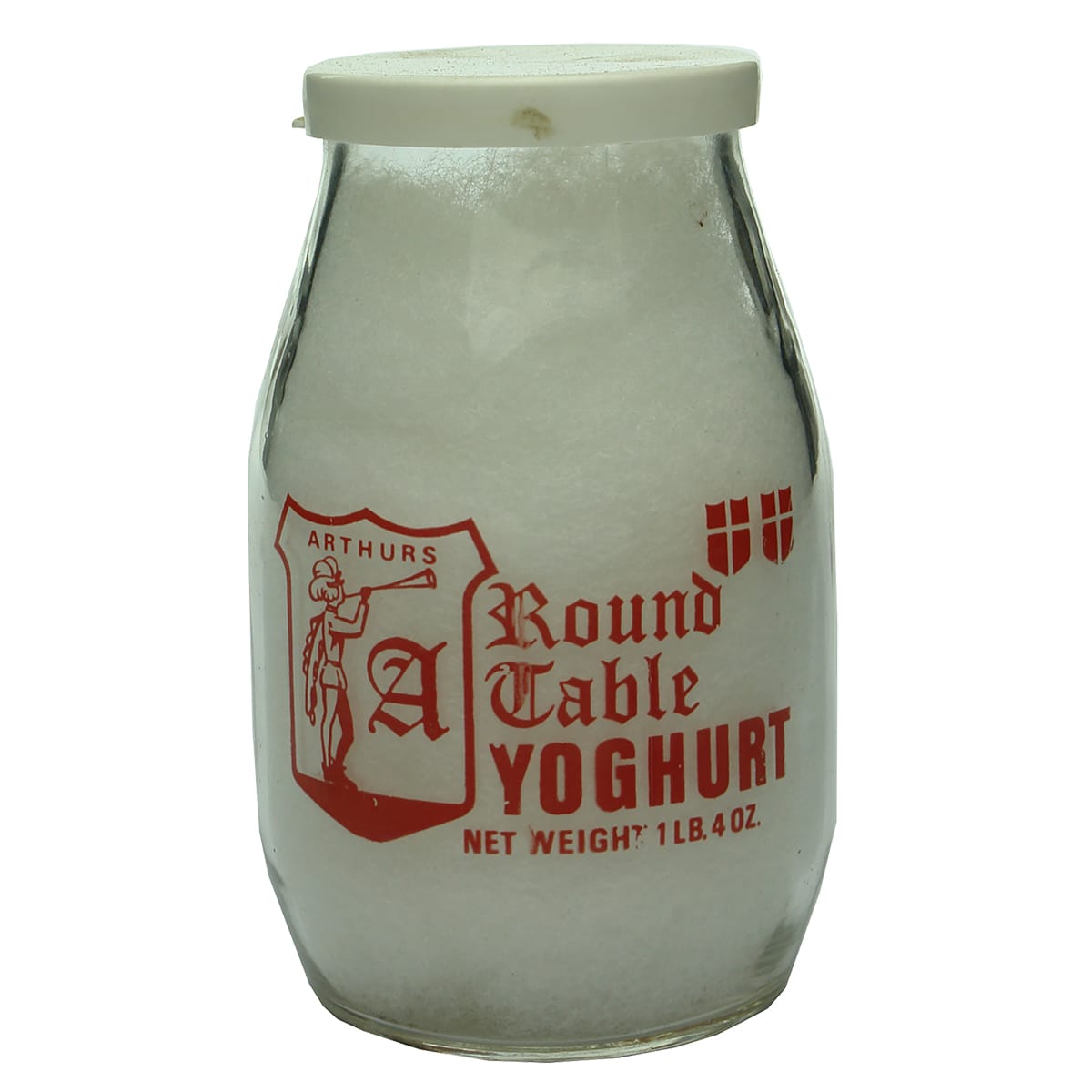 Jar. Arthurs Round Table Yoghurt, Frankston. Ceramic Label. 1 Lb, 4 oz. (Victoria)