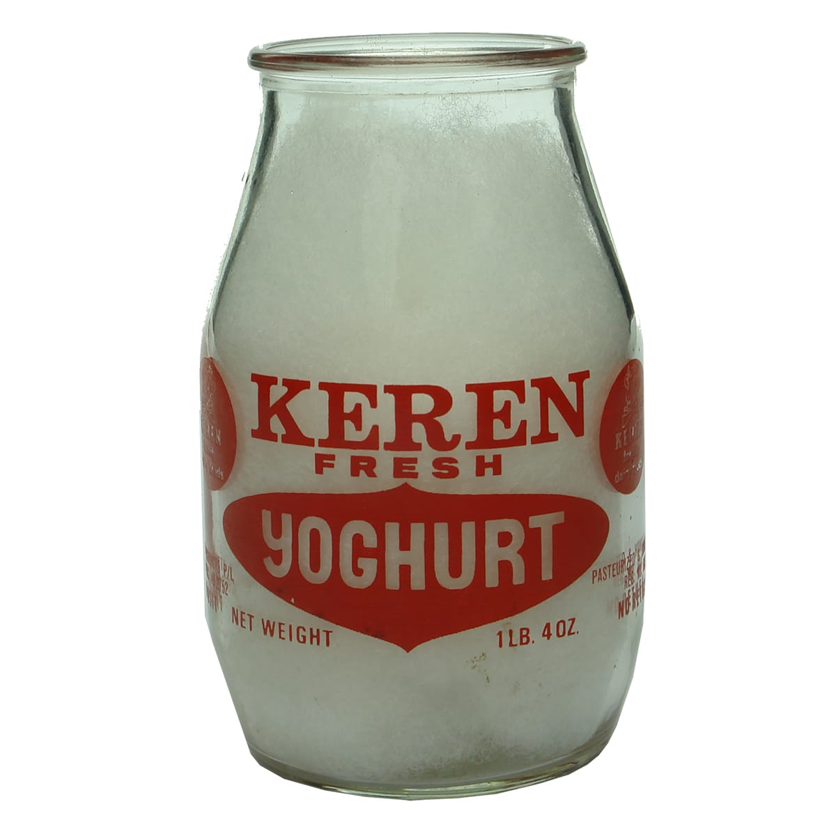 Jar. Keren Yoghurt, Alphington. Ceramic Label. 1 Lb, 4 oz. (Victoria)