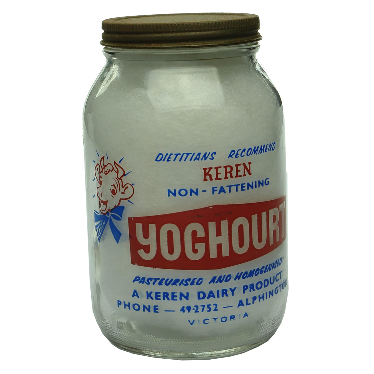 Jar. Keren Yoghourt, Alphington. Ceramic Label. 24 oz. (Victoria)