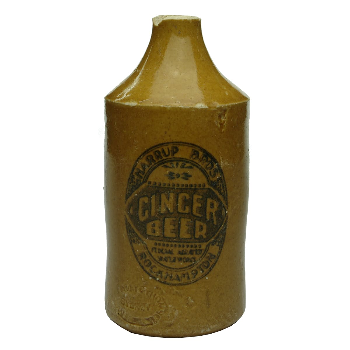 Ginger Beer. Harrup Bros., Federal Aerated Water Works, Rockhampton. All Tan. (Queensland)