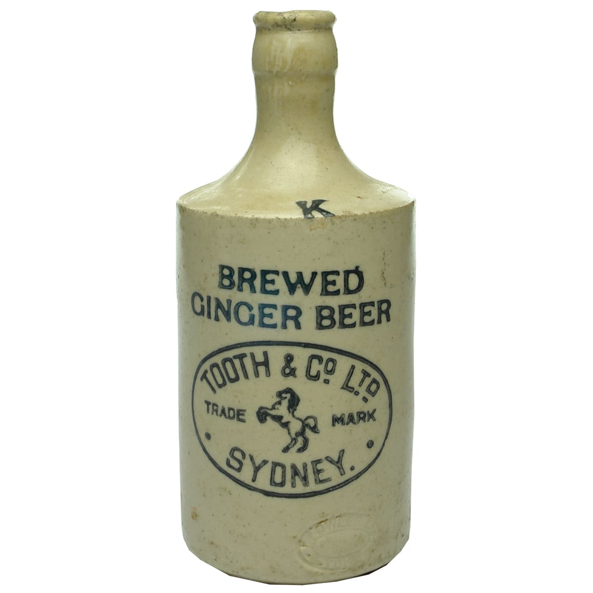 Ginger Beer. Tooth & Co Sydney. K on shoulder. Crown Seal. Dump. All White. (New South Wales)