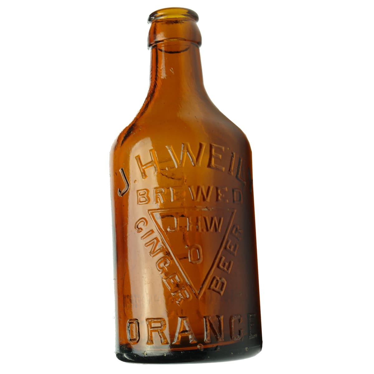 Glass Ginger Beer. J. H. Weily, Orange. Dump. Amber. 10 oz. (New South Wales)