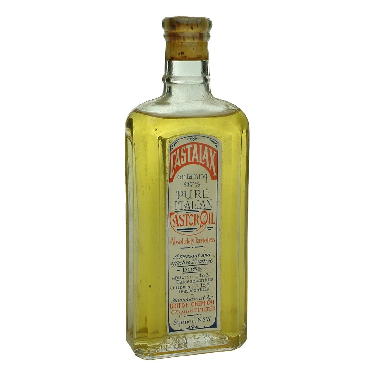 Castor Oil. Castalax, British Chemical Coy (Aust) Limited, Sydney. Clear. 8 oz. (New South Wales)