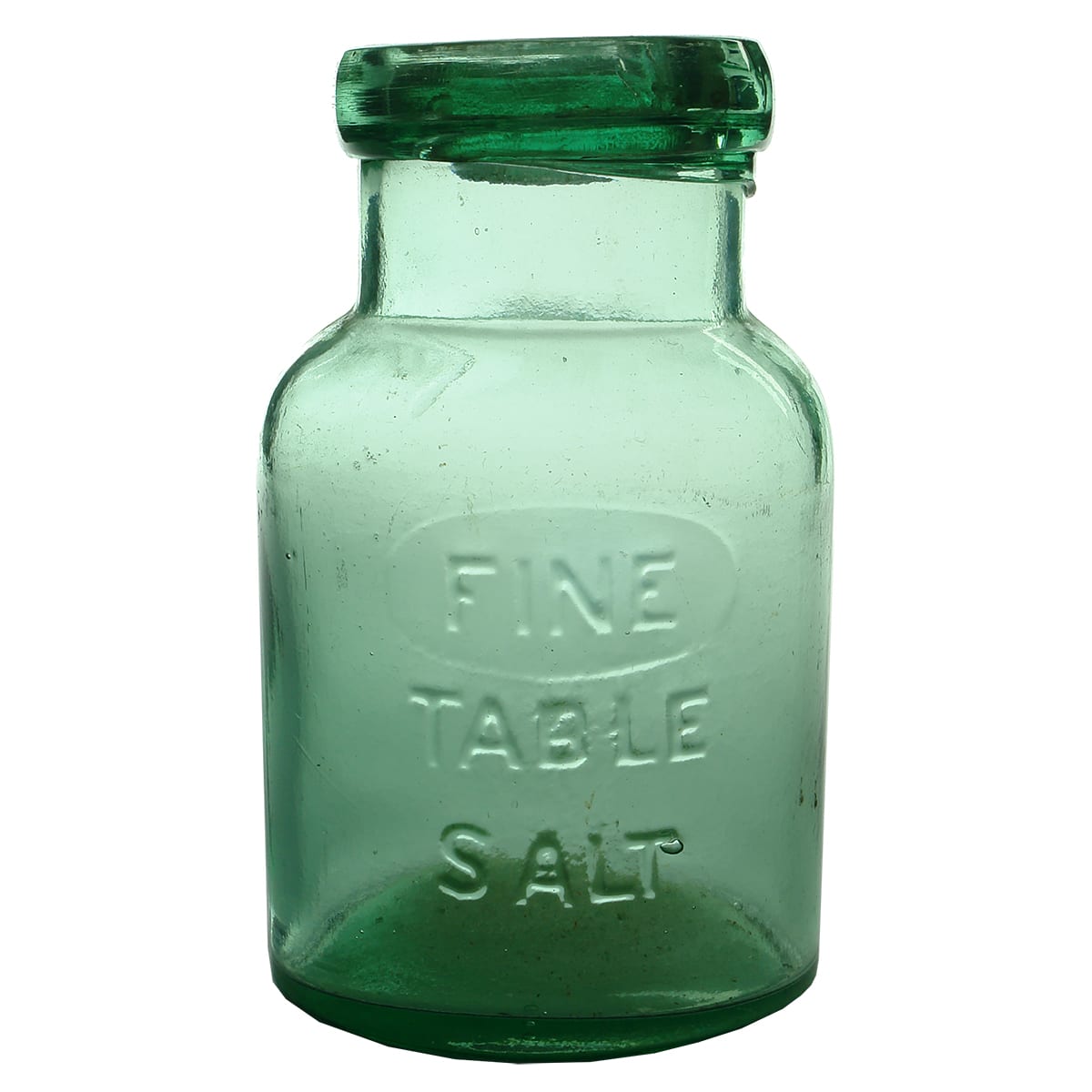 Salt Jar. Fine Table Salt. Altered Mould. FBH. Aqua. 2 Pound. (South Australia)