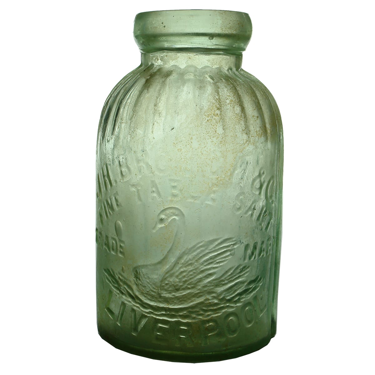 Salt Jar. J. H. Brough & Co., Liverpool. Aqua. 2 Pound. (United Kingdom)