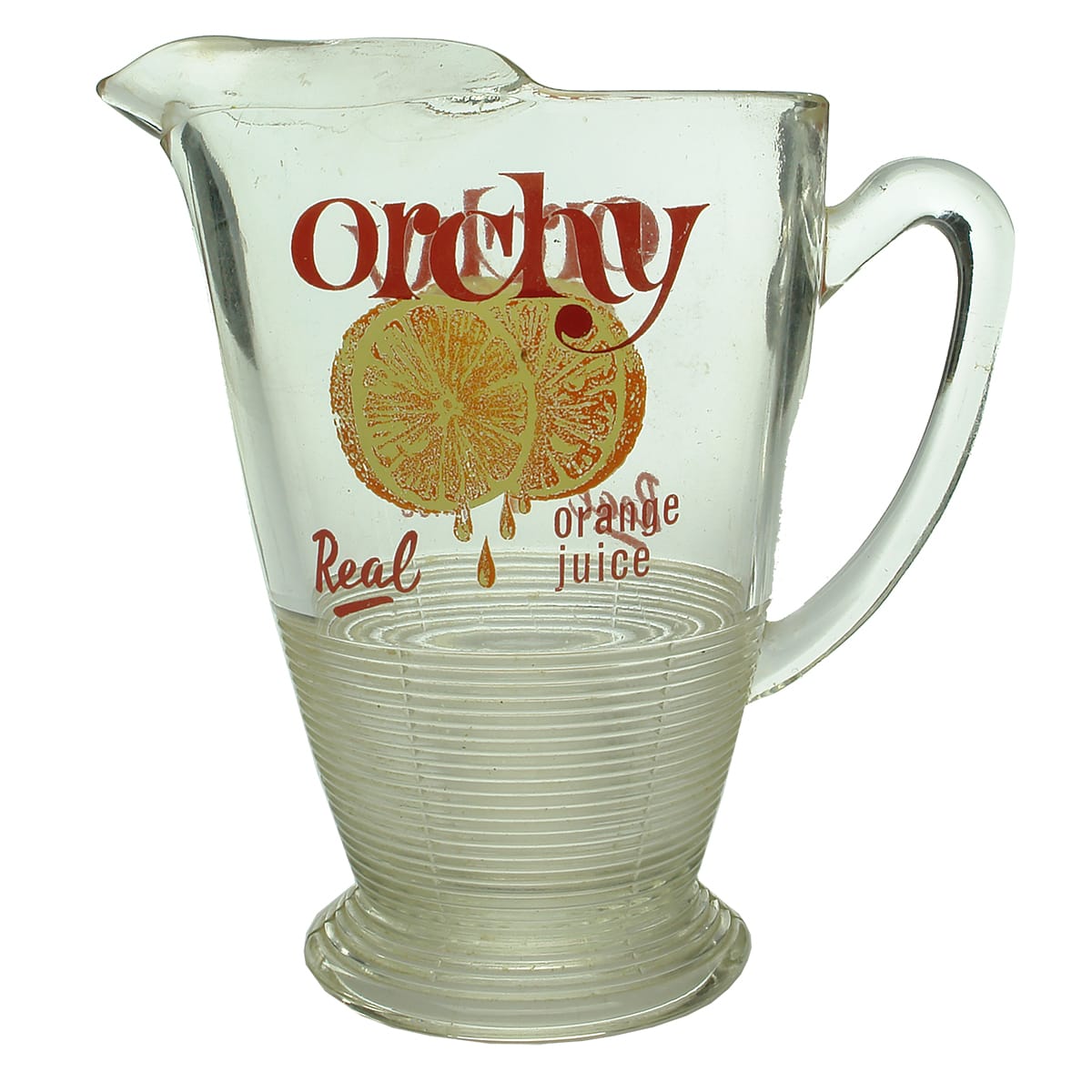 Jug. Orchy Orange Juice. Ceramic Label. (New South Wales)