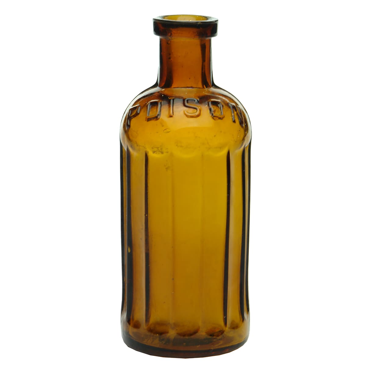 Poison. Cylinder with panelled front.  Amber.  4 oz. (South Australia)