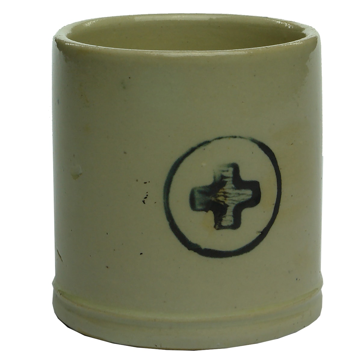 Pottery. Early Colonial Mug with Black Cross in a Circle.