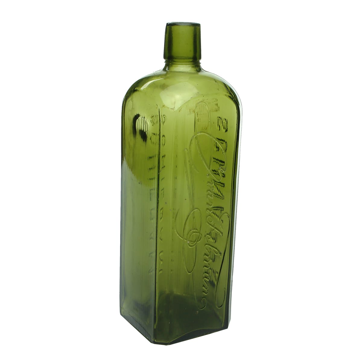 Schnapps. Jan Van Felman (or Telman). Green. Machine made. 26 oz.