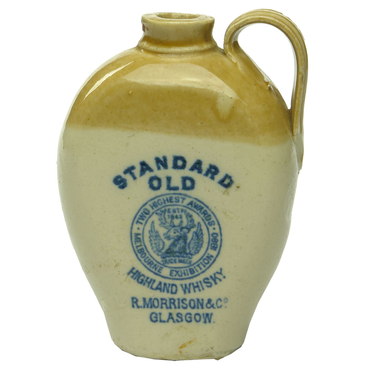 Whisky. R. Morrison & Co, Glasgow, Standard Old Highland Whisky. Blue Print. Very Small Size.