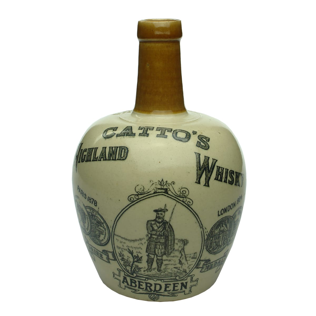 Whisky Jug. Catto's Highland Whisky, Aberdeen. Buchan, Portobello.