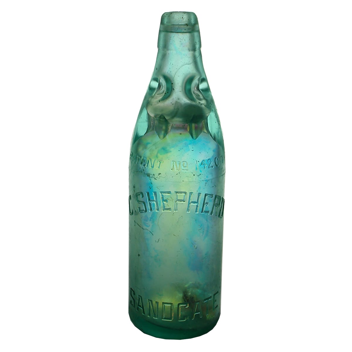 Codd. C. Shepherd, Sandgate. Dobson with Midson Patent Lugs. Aqua. 26 oz. (Queensland)