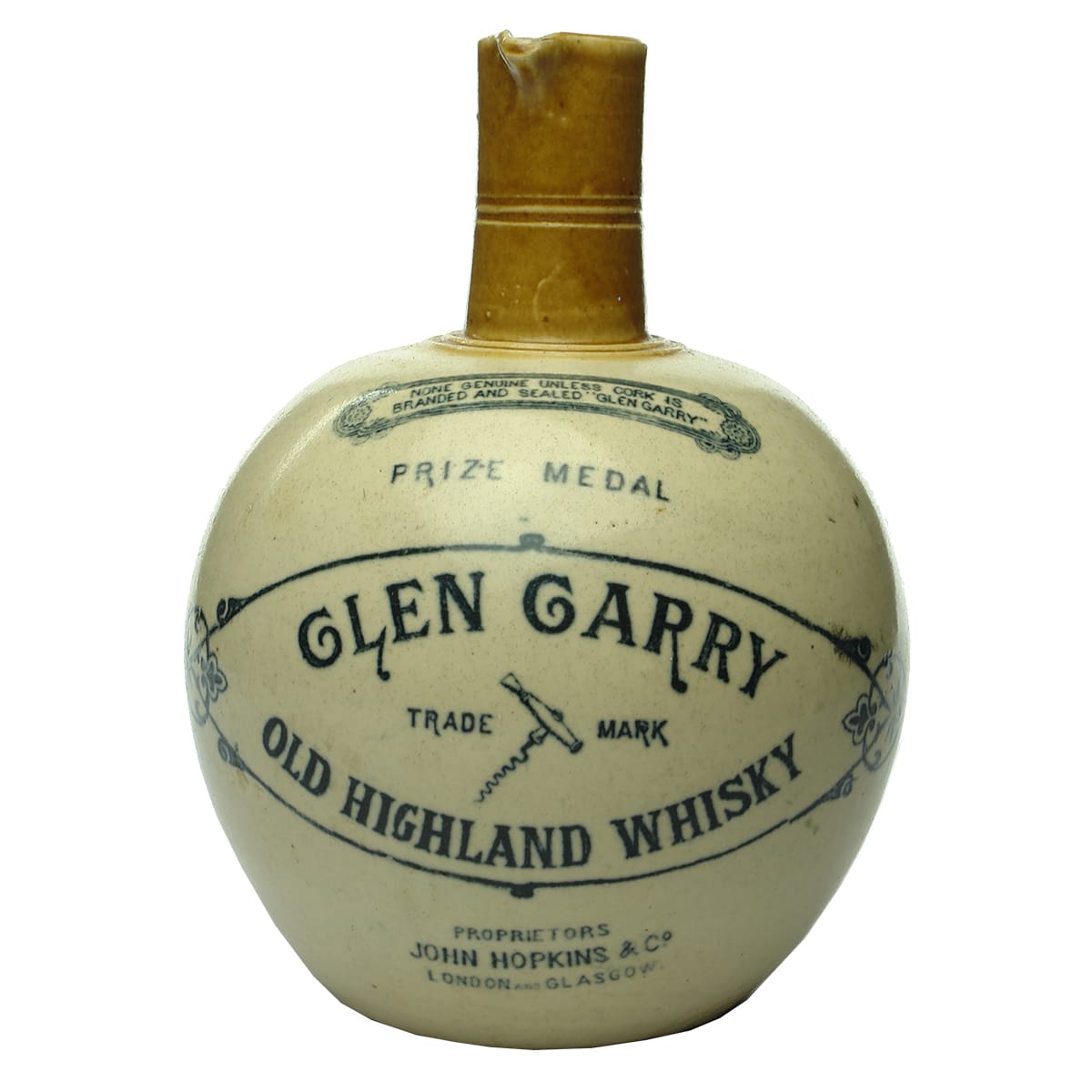 Whisky Jug. Glen Garry Old Highland Whisky, John Hopkins & Co, London and Glasgow. Port-Dundas Pottery, Glasgow.