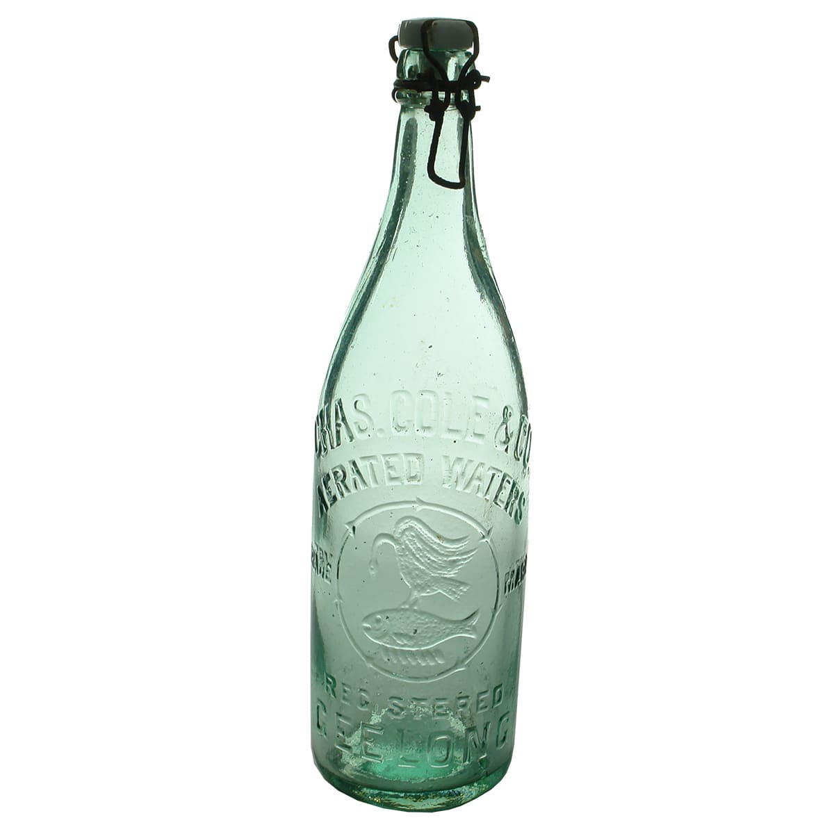 Lightning Stopper. Chas. Cole & Co., Geelong. Aqua. 26 oz. (Victoria)