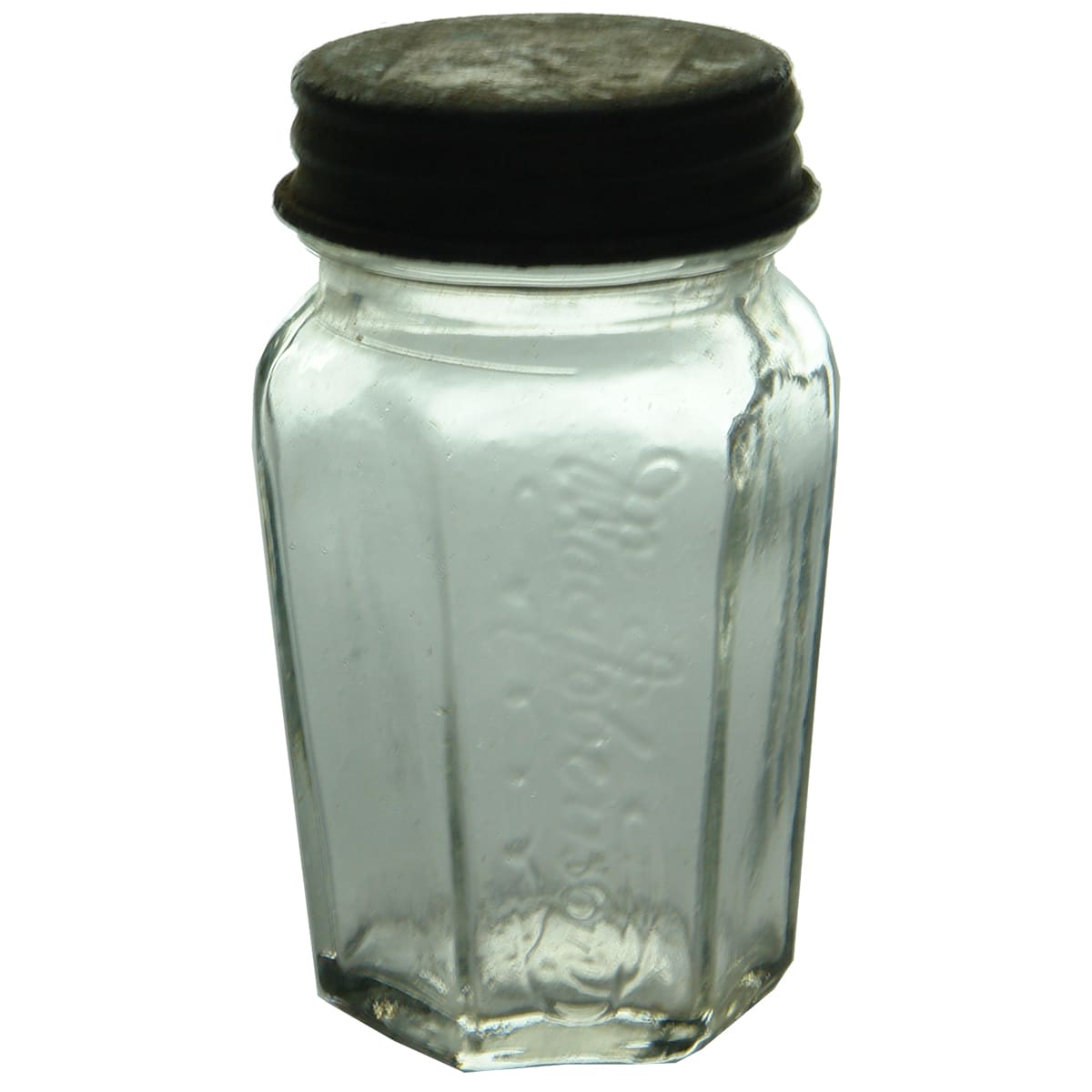 Sample Jar. MacRobertsons. Clear. 1 oz. Original Printed MacRobertson lid. (Victoria)