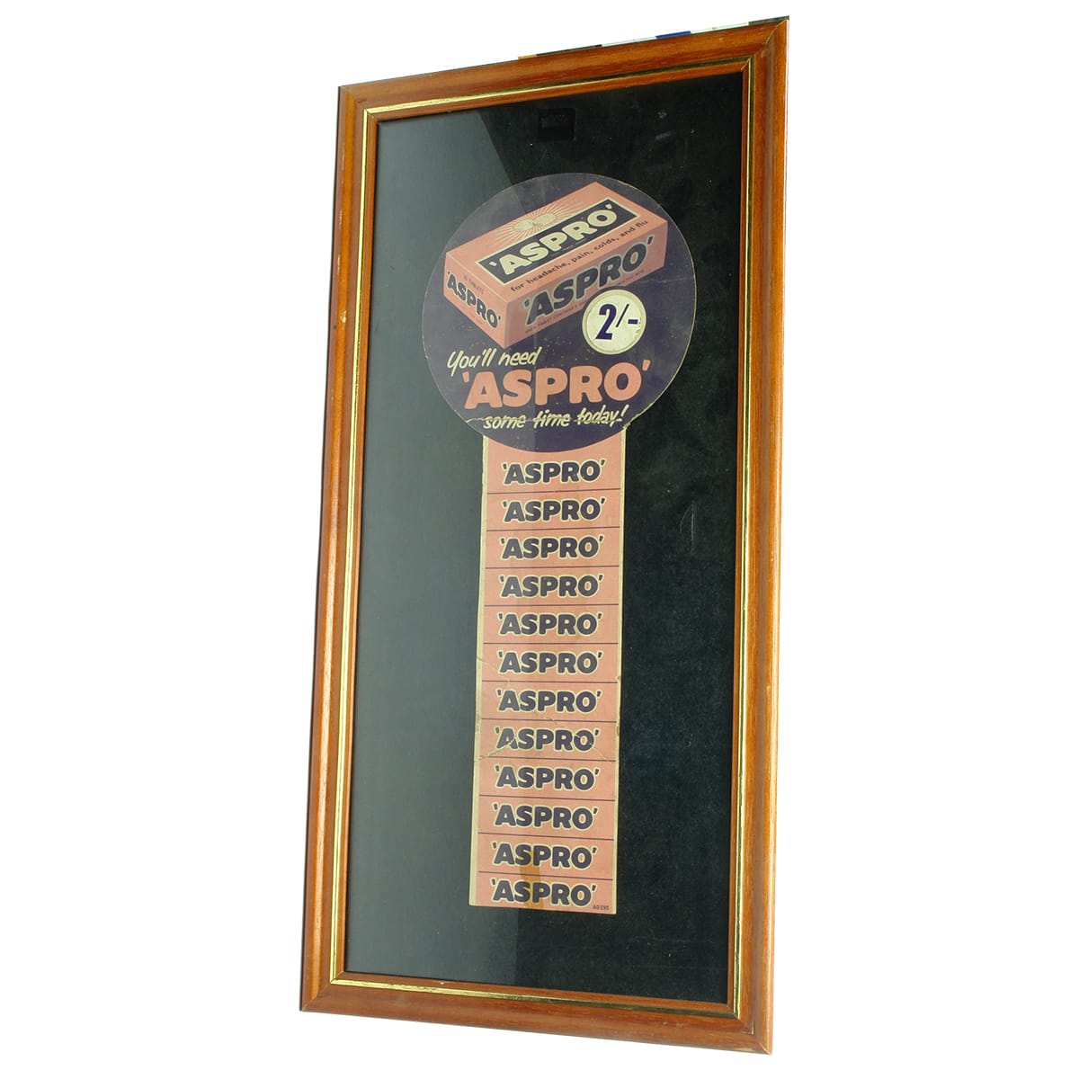 Framed Advertising Sign. Aspro. Pink & Purple.