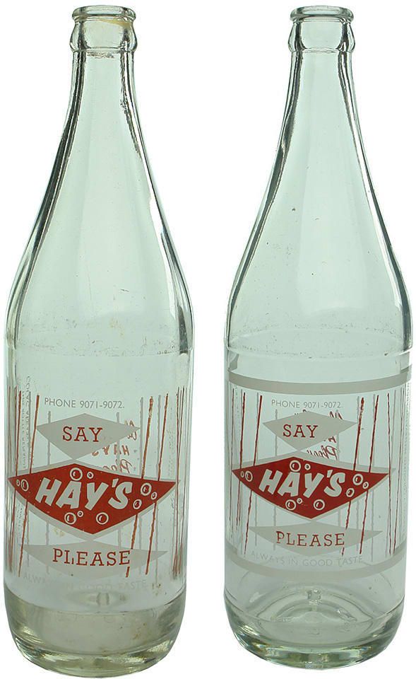 Hays Cordials Colac Ceramic Label Soft Drink Bottles