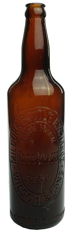 Wilson Sons Mildura Amber Glass Beer Bottle