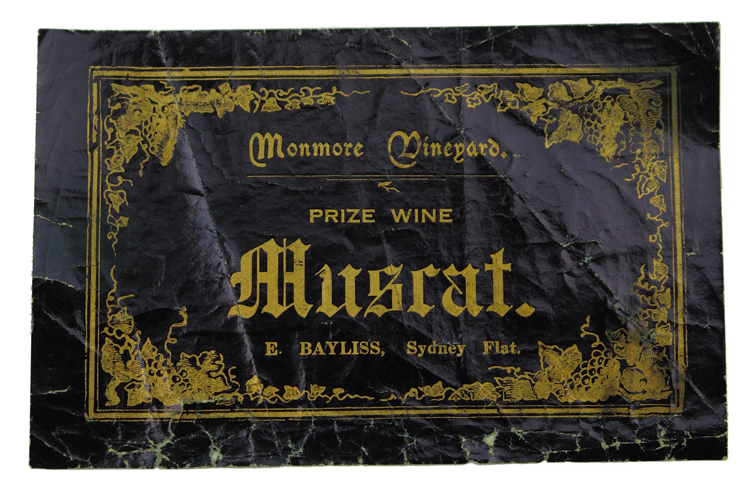 Monmore Vineyard Prize Wine Muscat Bayliss Sydney Flat Label